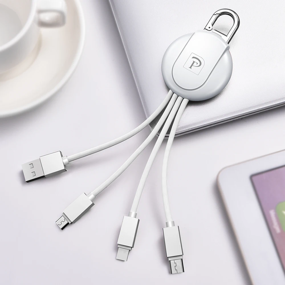 Брелок 3 в 1 USB кабель для быстрой зарядки для Android type C i Phone USB кабель для мобильного телефона - Цвет: Белый