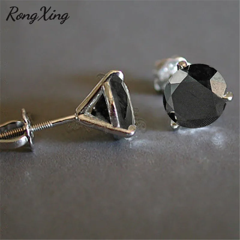 Black RongXing 6 мм круглый Радужный циркон 3 коготь спиральный гвоздик серьги для женщин 925 Серебро Заполненный многоцветный кристалл серьги изысканный подарок - Окраска металла: Black