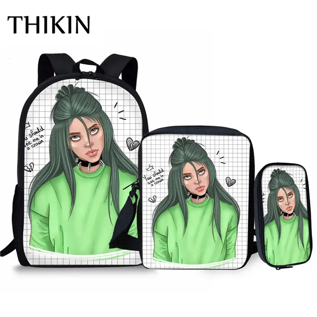Рюкзак THIKIN Billie Eilish, школьные сумки для путешествий, рюкзаки для подростков, детский рюкзак для девочек, школьный рюкзак в стиле хип-хоп, Mochila - Цвет: 4
