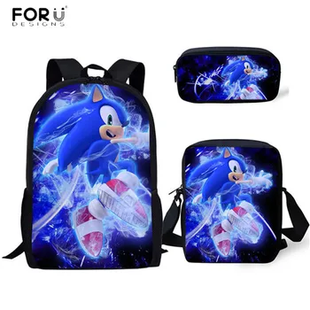 

FORUDESIGNS Children's Shoulder Backpack Cartoon Cool Sonic the Hedgehog Print Anime Book Pencil Pen School Bags Boys Girls
