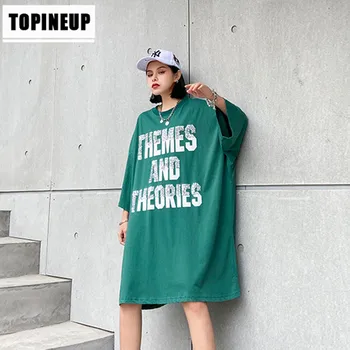 

Summer Alphabet Printing Short-Sleeved Loose Printed Dress Round Neck Commute Big Plus Korean Style Leisure Tops Comfortable