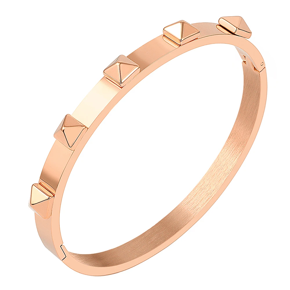 Bangle Bracelet Stainless Steel Bracelet Stainless Steel Luxury Jewelry 6mm Width 5 Pyramid Charms Bangle Gold Color Rivet Bracelet For Men Women Fashion Jewelry