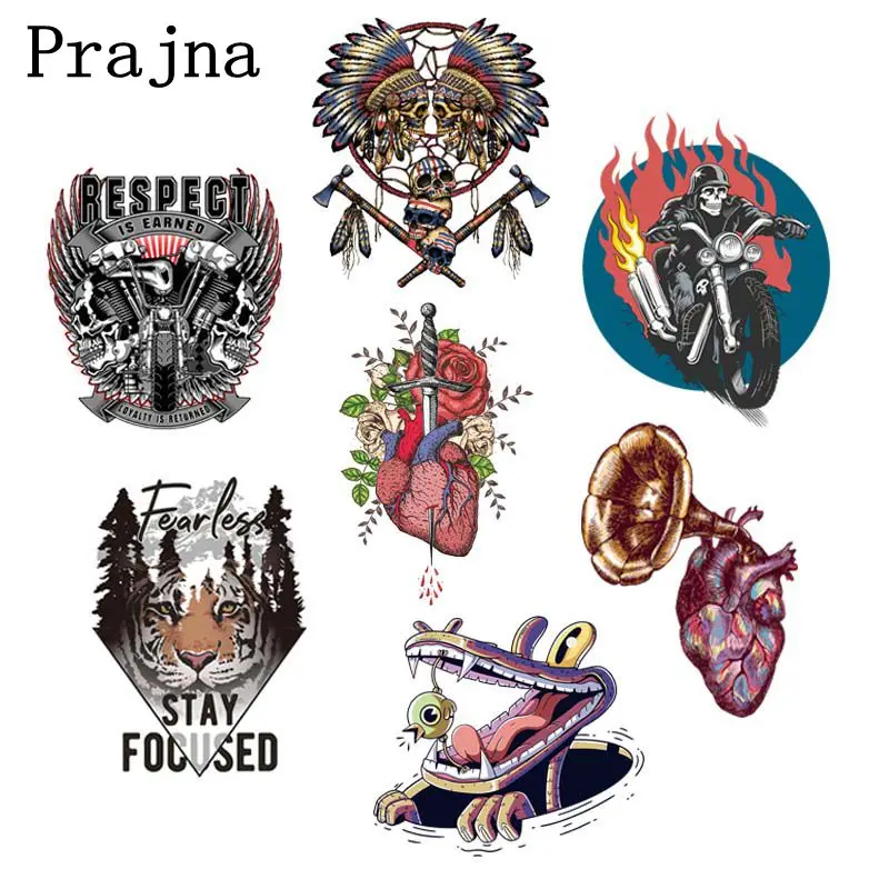 

Prajna Punk Heart Iron On Transfers For Clothes Vinyl Heat Transfer Biker Ironing Sticker On Clothes Jacket Clothes Applique DIY