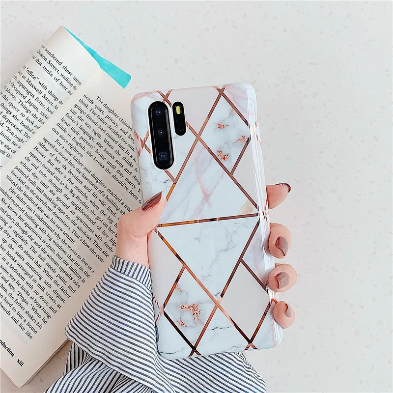Мраморный чехол для телефона huawei P30 P20 Lite Pro mate 20 Pro Lite чехол с геометрическим покрытием глянцевый IMD Полный Чехол для задней панели телефона
