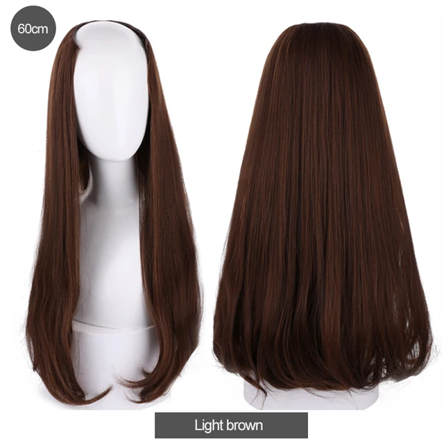 DIFEI Synthetic U Clip In One Piece Hair Extension Long Wavy Half Wig Hair Extension Natural Brown Hair Piece For Women Use light brown