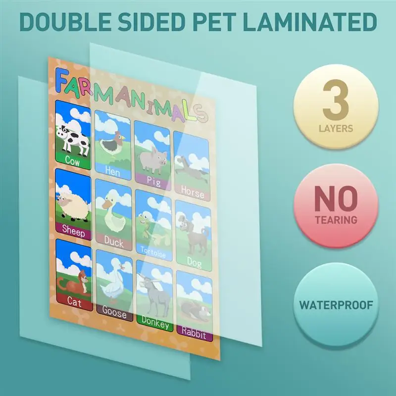 10pcs Educational Preschool Posters Charts Farm Animals Seasons Weathers Alphabet Months Days for Toddlers Kids Home Decoration