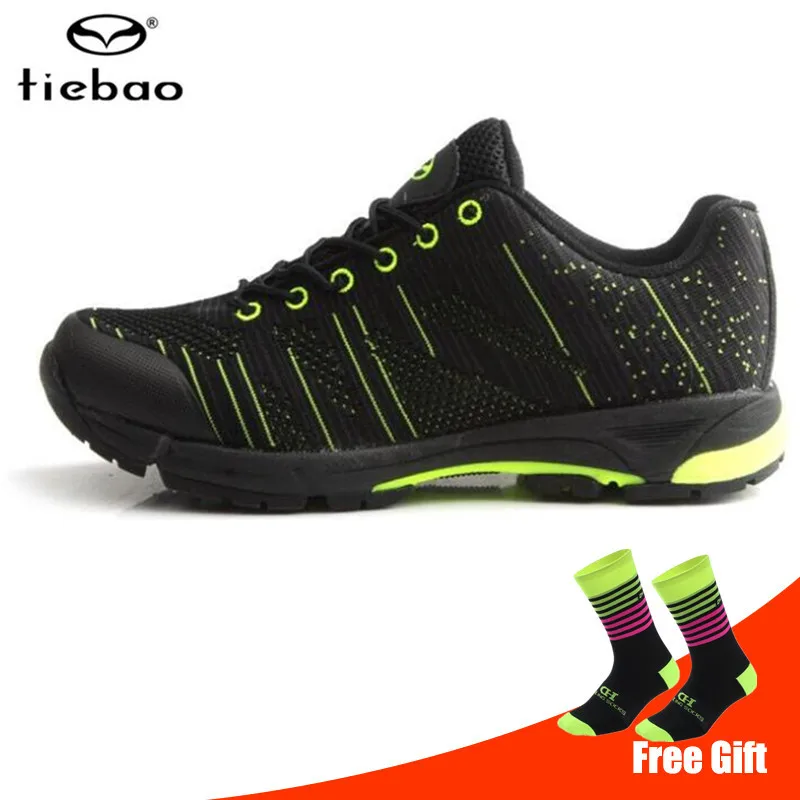 add socks Tiebao Cycling Shoes Sapatos ciclismo MTB chaussure vtt men Non-slip Mountain Bike Breathable Athletic Bicycle Shoes - Цвет: add socks