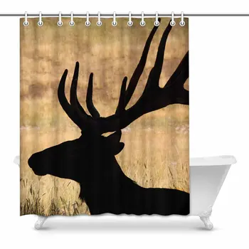 

Huge Bull Elk Silhouette with Velvet Antlers House Decor Shower Curtain for Bathroom Decorative Bathroom Shower Curtain Set with