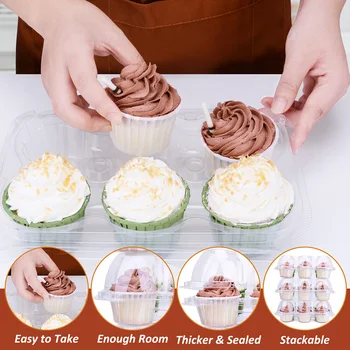 

15pcs Cupcake Container Wedding Party Carrier For Muffins 6 Compartments Storage Disposable Deep Cups Transparent Home Kitchen