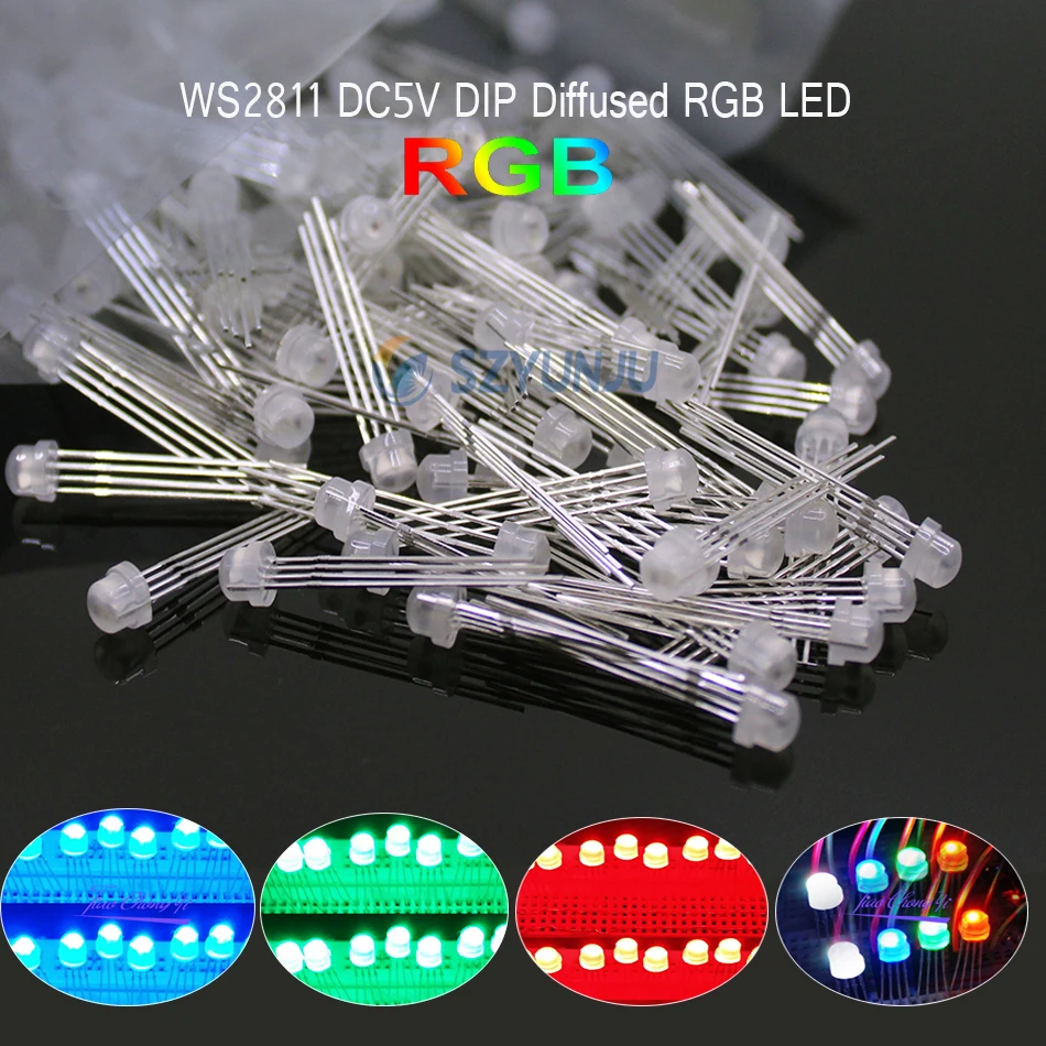 51000pcs DC5V straw hat Diffused fullcolor RGB led with WS2811 F5mm pixels Arduino led chips
