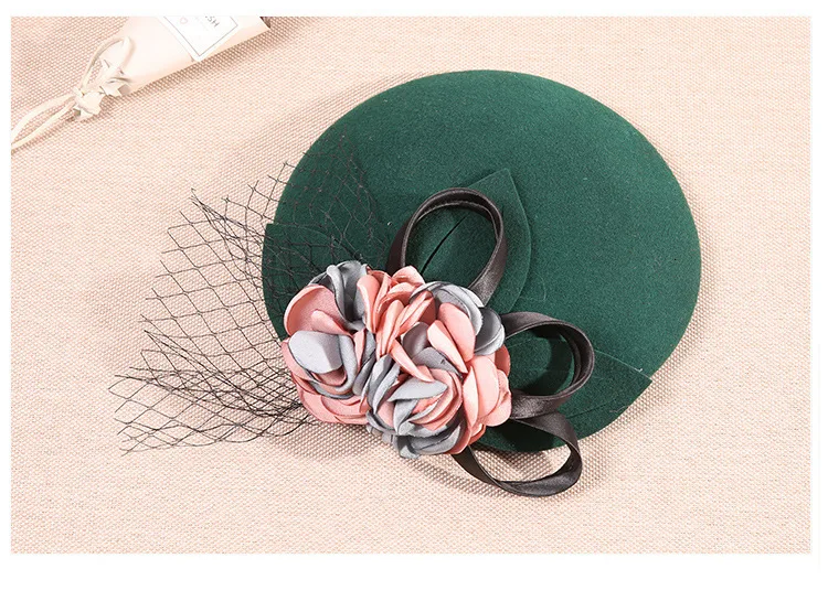 Женская шляпа с вуалью шерстяная сетчатая шапка женская Свадебная шляпка цветок Свадебные вечерние подарки вуаль волосы бисером Свадебные шляпы и вуалетки