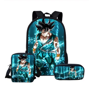 

16 inch Cartoon Anime Dragon Ball Z Bookbags 3in1 Super Saiyan Sun Goku Vegeta Schoolbags for Boys Kids Children Satchel