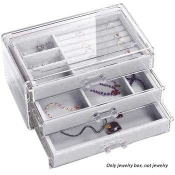 

Small Necklace Compartment Jewelry Box 3 Drawers Earring Ring Bangle Removable Home Clear Bracelet Storage Desktop Organizer