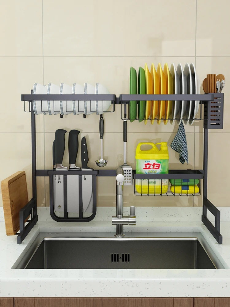 

Black Stainless Steel Sink Rack Drying Dish Rack Drain Kitchen Rack Supplies Storage Sink Put Dish Rack Cupboard Storage Shelf
