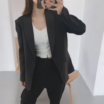 

Spring and autumn female jacket casual solid color single button pocket decorative jacket