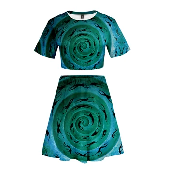 

Whirlpoo Vortex Eddy dress two piece set Girls Short Sleeve Skirt Set Leisure Print Novelty Top Luxury Harajuku