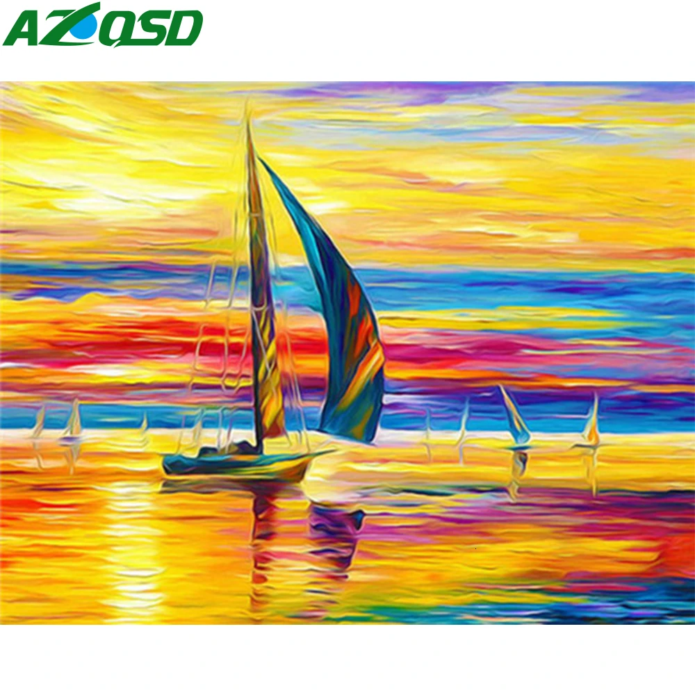 AZQSD краски по номерам холст краски ing наборы корабль DIY рукоделие 50X40 см без рамки масляная краска ing по номерам пейзаж домашний декор