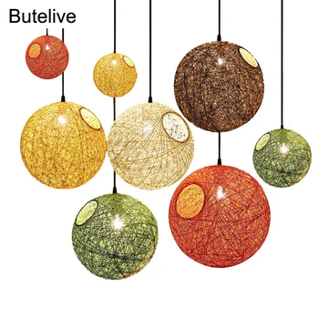 

Hemp Ball Led Pendant Lights Modern Nordic Hanging Lamp Colorful Pendant Lamp for Holiday Party Birthday Christmas Decorations