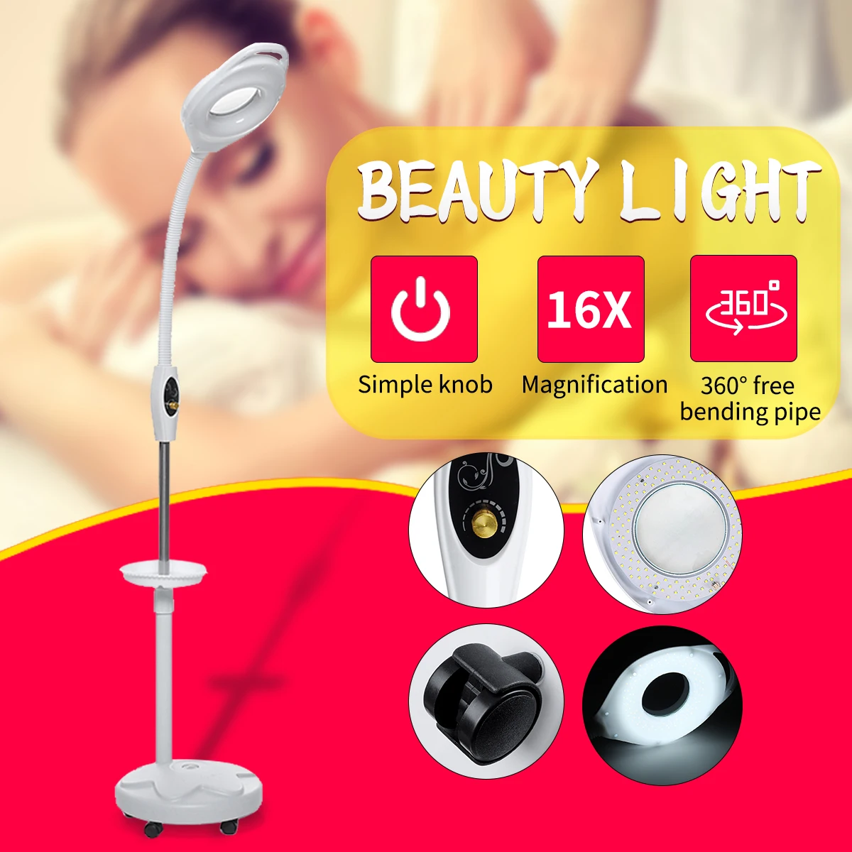 

16x LED Diopter Magnifying Floor Stand Lamp Magnifier Glass Facial Light Stand Dentist Nail Tattoo 220V