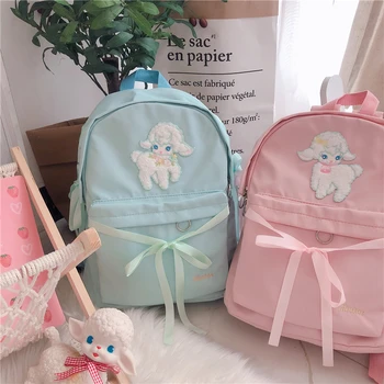 

Sweet style Lolita Cute Lamb Bandage Bow Backpack Schoolbag Japanese Women's Student Shoulder Bag for Teenager Girls