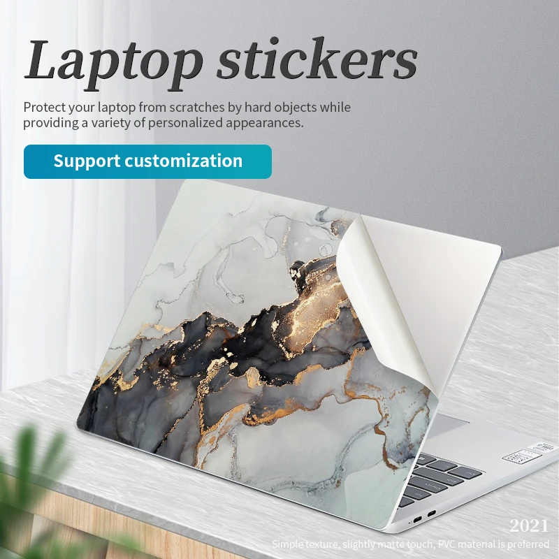 Marble Cover Laptop Stickers Skins PVC Film Simplicity 11.6"13.3"14"15.6"17.3" Vinyl Decorate Decal for Macbook /Lenovo/ASUS/HP
