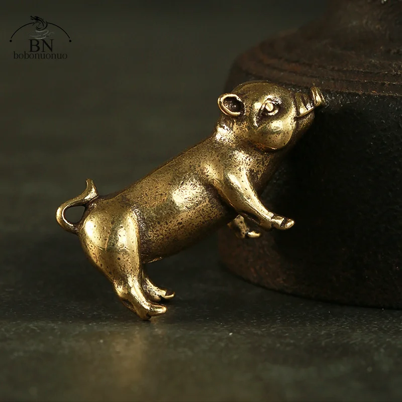 Retro Brass Handmade Pig Miniatures Figurines for Tea Pets Decoration tea pet ornaments