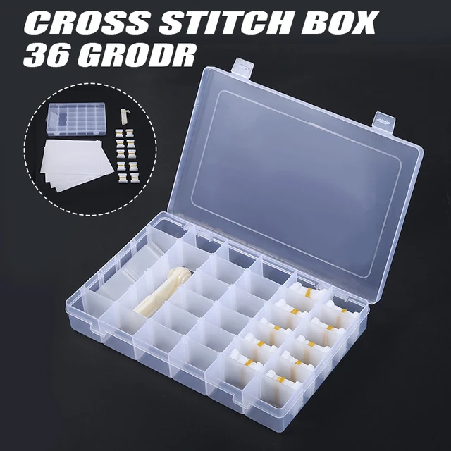 36 Grids Embroidery Floss Cross Stitch Organizer Box with 4 Stickers,100  Pcs Floss Bobbins,1 Floss Bobbin Winder for Cross Stitch Craft DIY Sewing