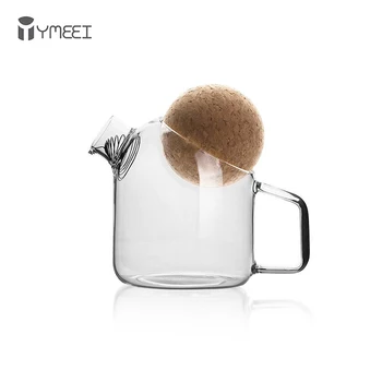 

YMEEI Creative Glass Water Pot With Wooden Ball Flower Teapot Anti burst Glass Water Kettle Juice Cold Cork Coffee Pitcher Drink