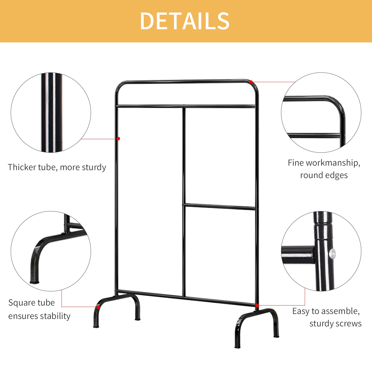  Bedroom Storage Clothing Rack Steel Rod Hanging Clothes Garment Rack Organizer Indoor Hanger 2 Hang - 4000469591558