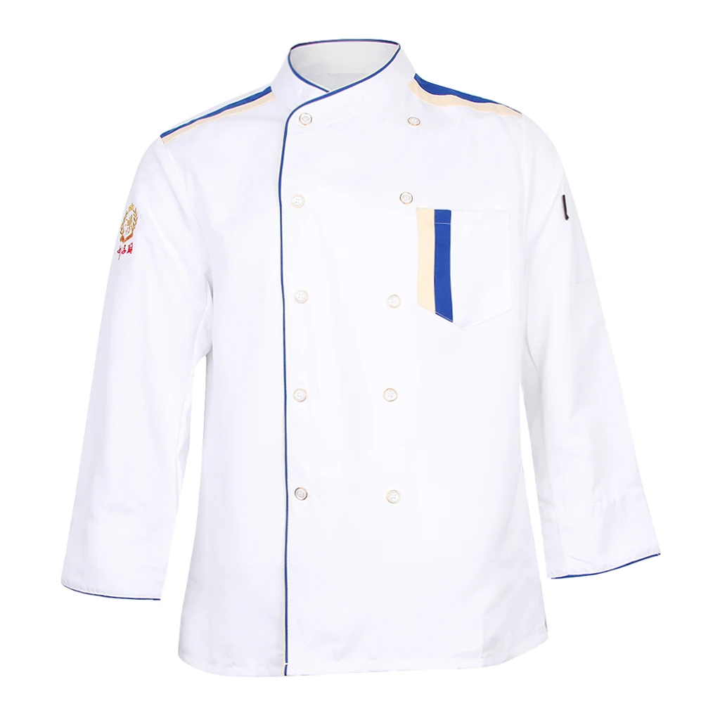 White L as describe Мужская куртка с длинным рукавом для шеф-повара, для ресторана, отеля, униформа для повара, официанта с карманом, для еды, Рабочая Униформа, одежда - Цвет: White L as describe
