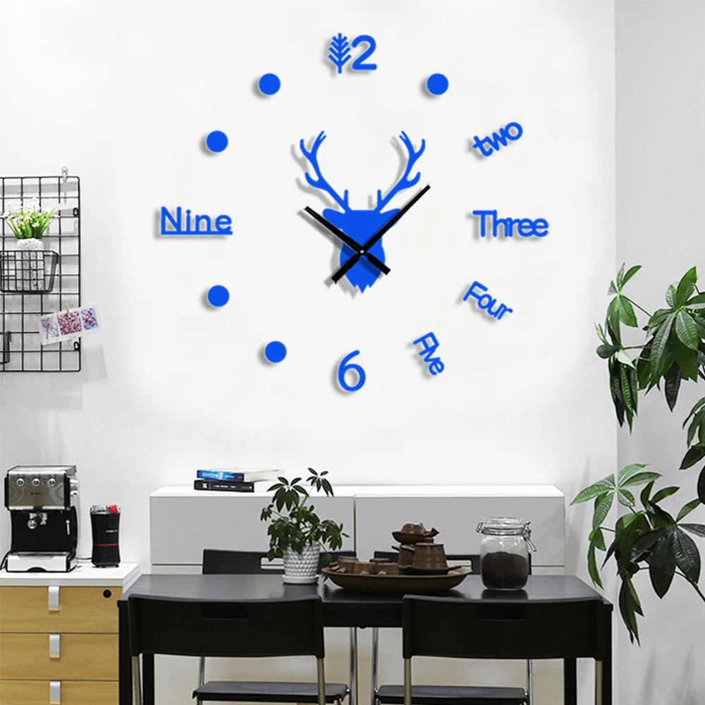 3D Wall Clock Mirror Wall Stickers Deer Head Creative DIY Large Wall Clock Quartz Watch Art Decal Sticker Living Room Home Decor 8