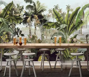 

Custom Photo Wallpaper 3D Mural Green Coconut Tree Tropical Plant Stereo Oil Painting Background Wall papel de parede