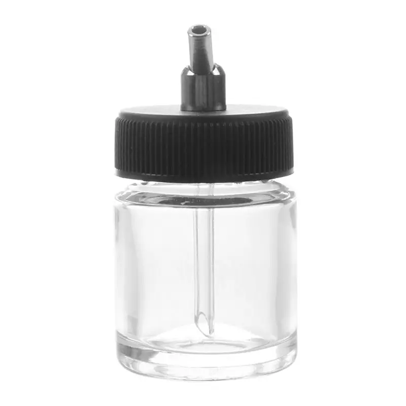 

10x Glass Airbrush Bottom Feed Airbrushes Bottle Jar Suction Lid Standard 22cc Black+Clear