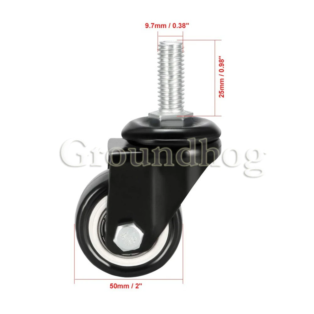 M8, Rodízios com freio, Tubo redondo aplicável, Móveis carrinho, 4pcs, 1,5