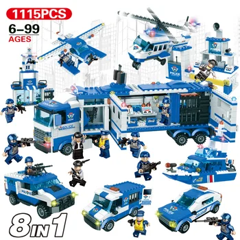 

City Series Police Station Counter-Strike Building Block Police Bus Helicopter Model Brick Toys For Kids