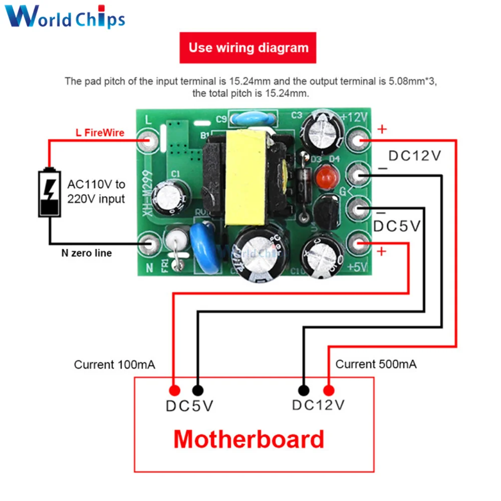 Convertitore Del Buck Di Ac-Dc Step Down Il Ca 110-240V Del Modulo A Cc 5V 12V 100Ma/500Ma Tensione Di Isolamento Dell'Alimentazione Elettrica Convert