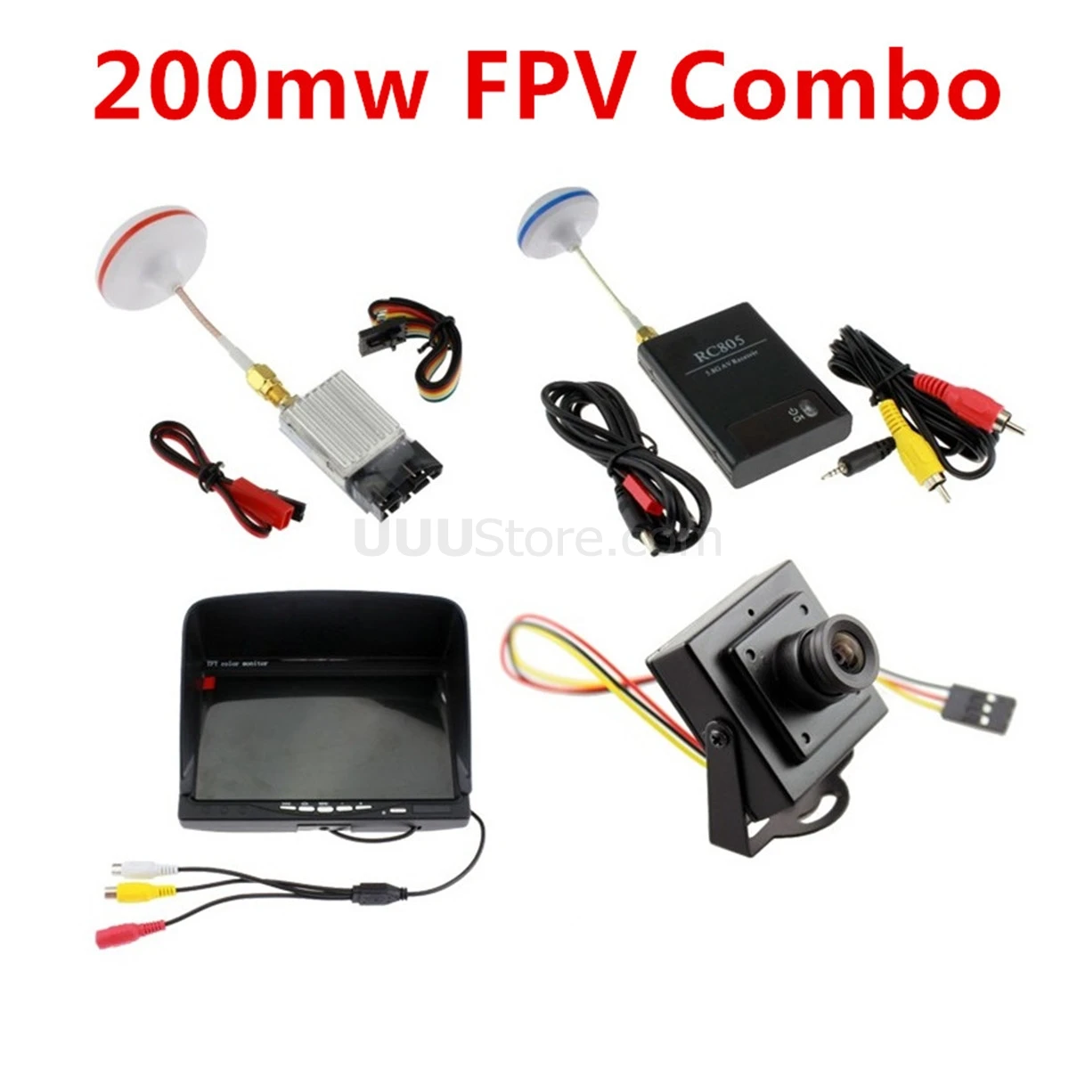 FPV ชุด COMBO 5.8Ghz 200Mw เครื่องส่งสัญญาณตัวรับสัญญาณ FPV Monitor
