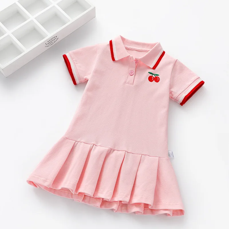 

2-6T Casual Baby Girls Dress Cherry Print Short Sleeve Dress Kids Toddler Pageant Dresses