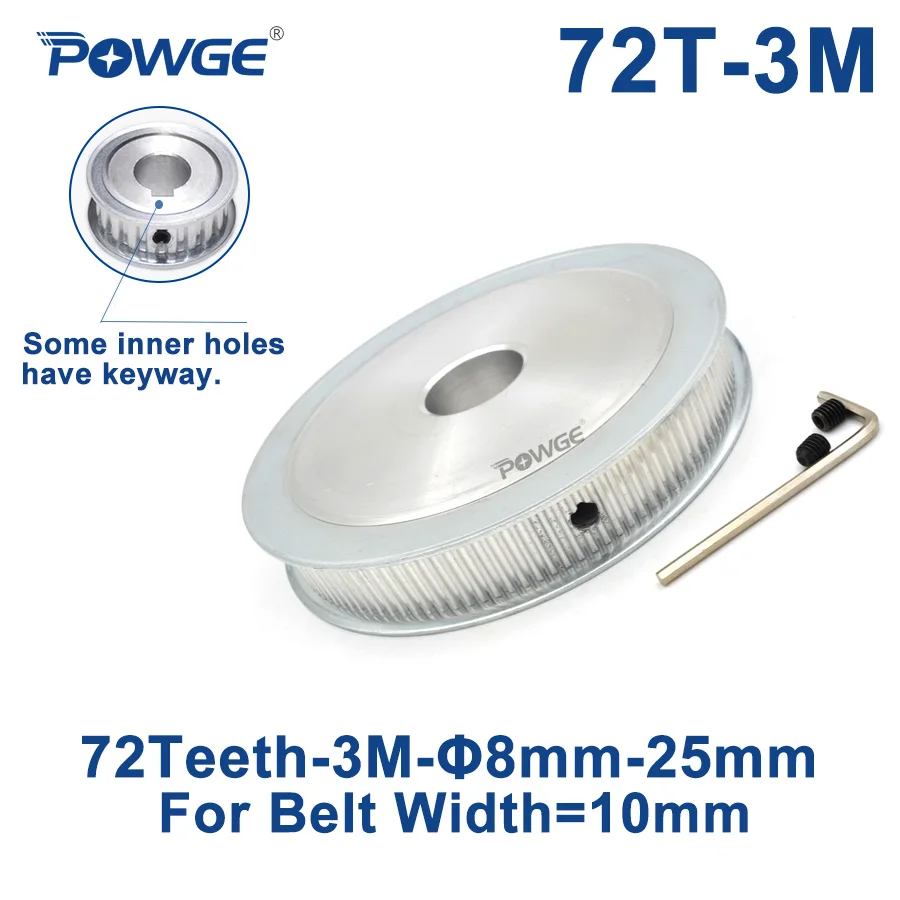 Синхронный шкив POWGE 72 HTD 3M диаметр отверстия 8/10/12/14/15/16/17/19/20/25 мм для ширины 10 HTD3M