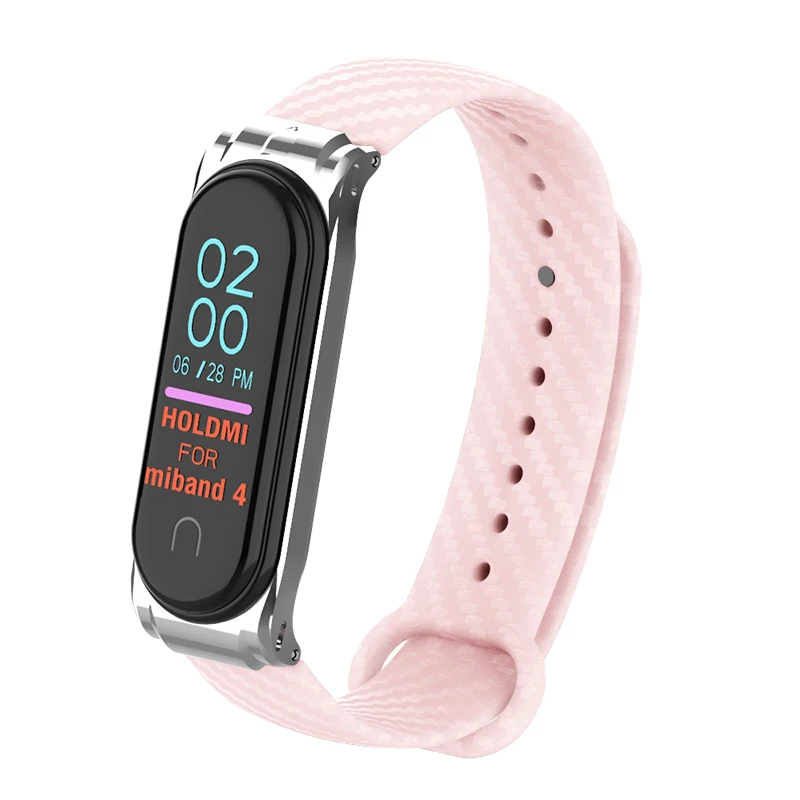 OLLIVAN mi Band 4 ремешок из кремния и углеродного волокна для Xiaomi mi Band 4 ремешок с металлической рамкой чехол-браслет mi band 4 Correa черный розовый