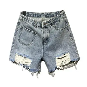 

2020 new spring summer women denim ripped holes shorts female fashion high waist loose wide leg shorts r62