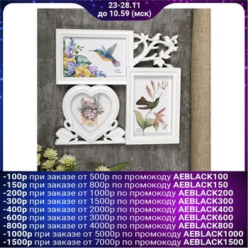 

Photo frame plastic for 3 photos 10x10, 10x15 cm "Flamingos and birds" white 25.5x28 cm