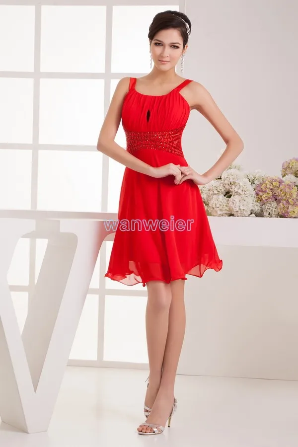 

free shipping 2013 new high quality design unique classy dresses strap beading sexy bride maid dresses chiffon red evening dress