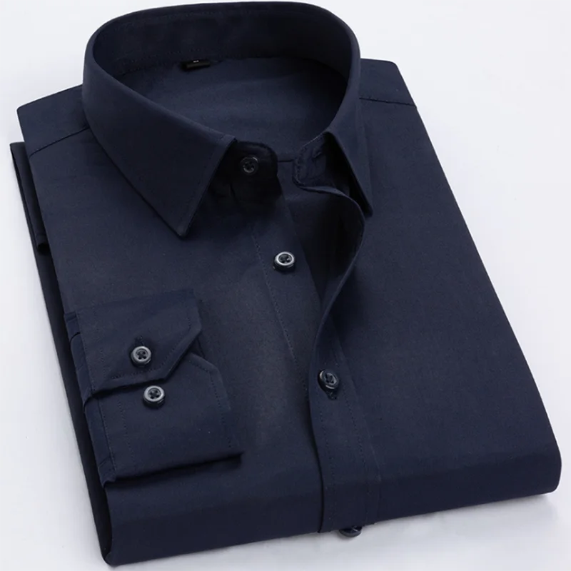 Деловые мужские рубашки с длинным рукавом и отложным воротником Camisa, облегающие однотонные яркие цвета, чистый хлопок, дышащие удобные рубашки