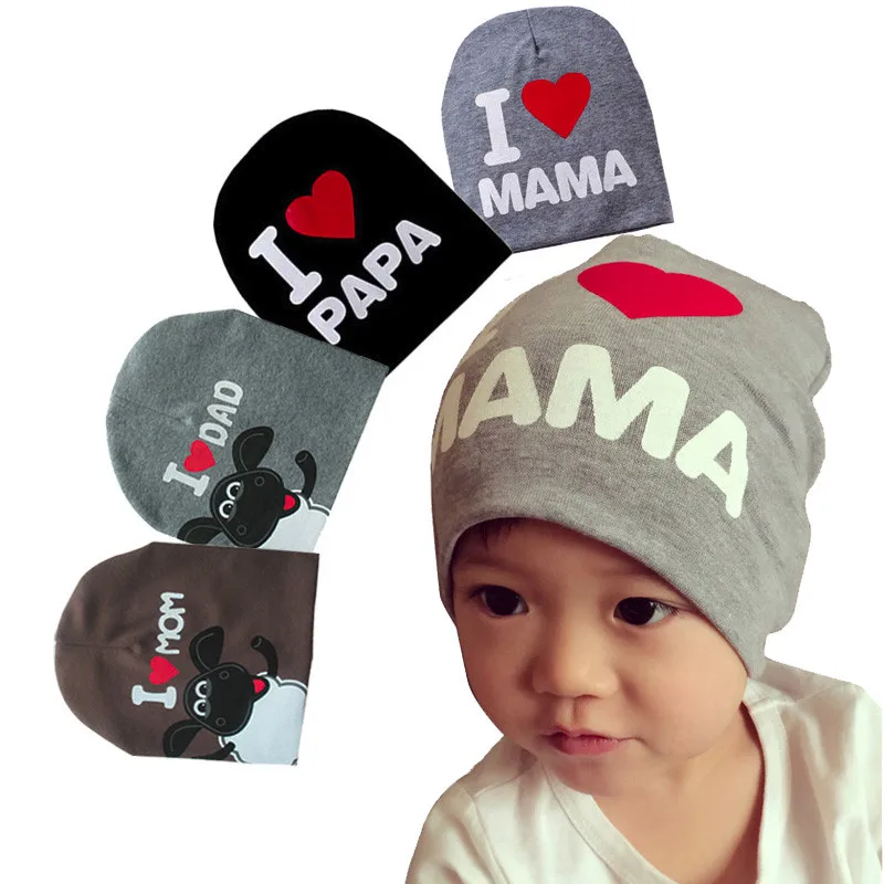 

1Pcs Quality Soft Newborn Baby Hats Cotton Beanie Photography Props Kid Costumes Knitted I LOVE MOM/DAD Children Boy Caps