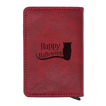 

2019 New Arrivals Fashion Happy Halloween Black Cat Rfid Wallet Classic Men Women Credit Card Red Leather Wallets Short Purse