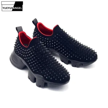 

Brand Rivet Mocassin Homme Black Handmade Platform Height Increasing Sneakers Top Quality Punk Summer Casual Chunky Shoes Men