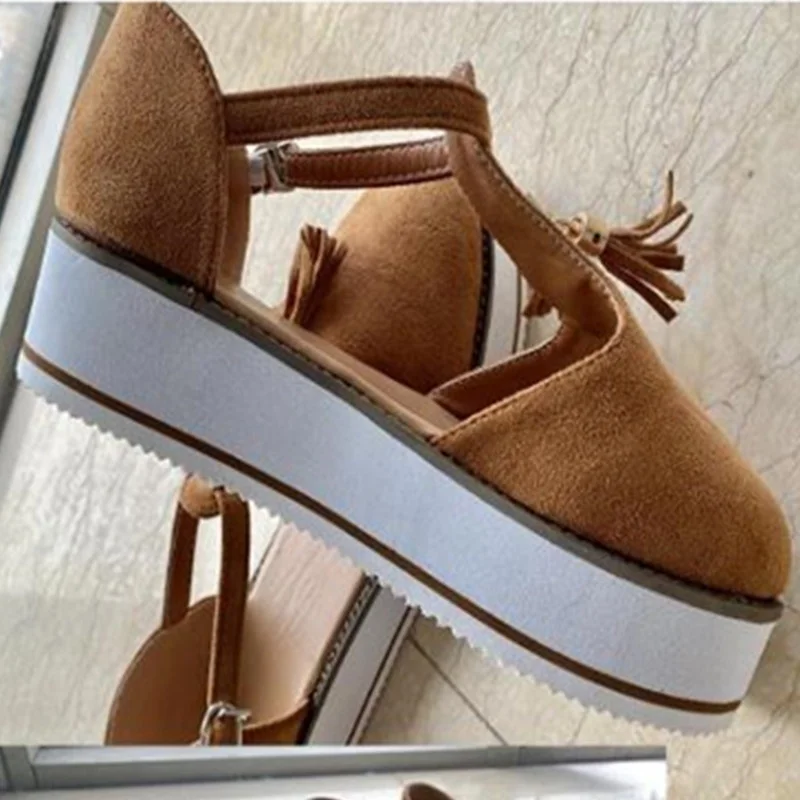 2020 New Fashion Women Summer Tassel Loafers Comfy Round Toe Buckle Sandals Casual Platform Thick Bottom Shoes Elegant Sneakers (11)