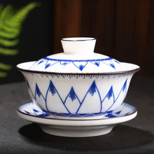 Синий и белый фарфор Gaiwan китайский стиль ретро Керамическая сансай чайная чаша обслуживание чайная чашка и блюдце набор
