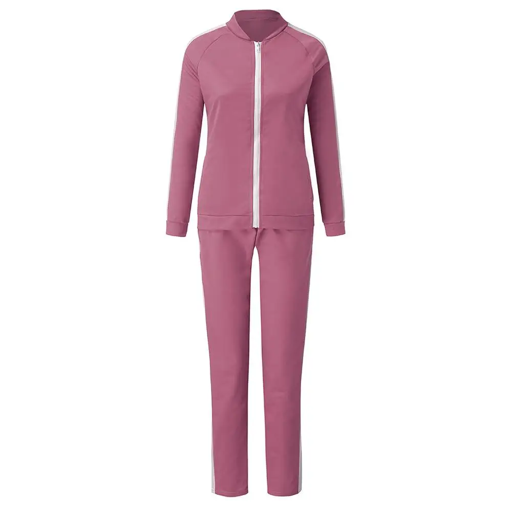 2 шт., осенне-зимний женский спортивный костюм, женский Повседневный однотонный комплект для бега, уличная теплая одежда, спортивный костюм - Цвет: Фиолетовый